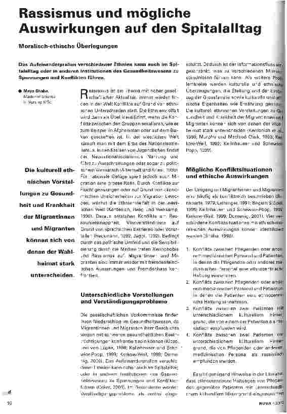 Vorschauseite 1: Rassismus und mögliche Auswirkungen auf den Spitalalltag Moralisch-ethische Überlegungen
