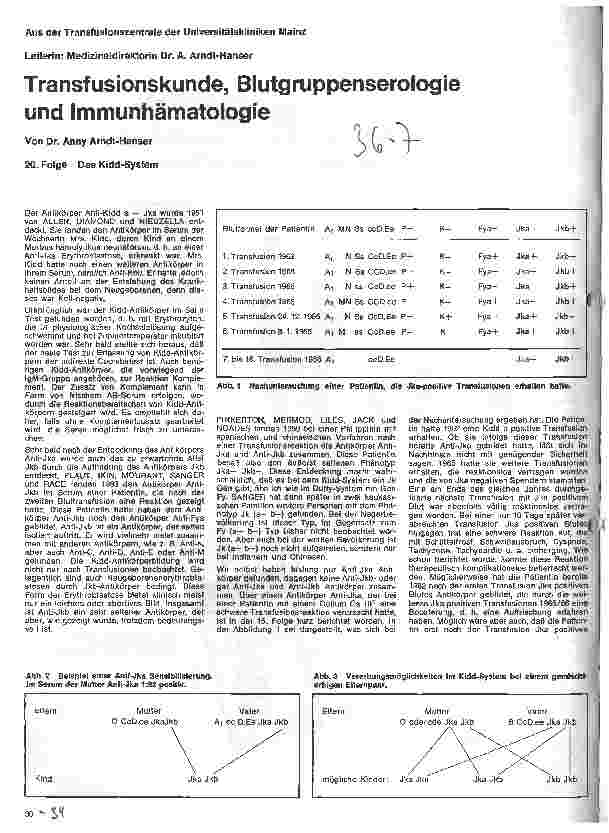 Vorschauseite 1: Transfusionskunde, Blutgruppenserologie und Immunhämatologie 20. Folge: Das Kidd-System