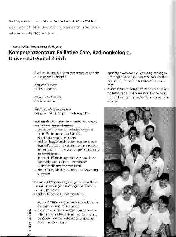 Vorschauseite 1: Kompetenzzentrum Palliative Care, Radioonkologie, UniversitätsSpital Zürich