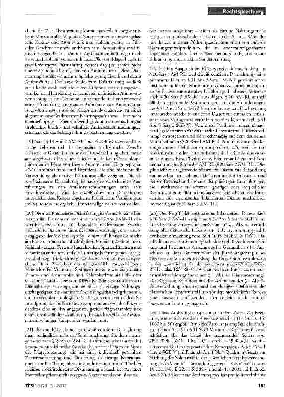 Vorschauseite 4: Kosten für krankheitsbedingt erforderliche eiweißreduzierte Diätnahrung; keine Leistungspflicht der Krankenversicherung; Verfassungsmäßigkeit; mögliche Ansprüche nach SCB II oder…