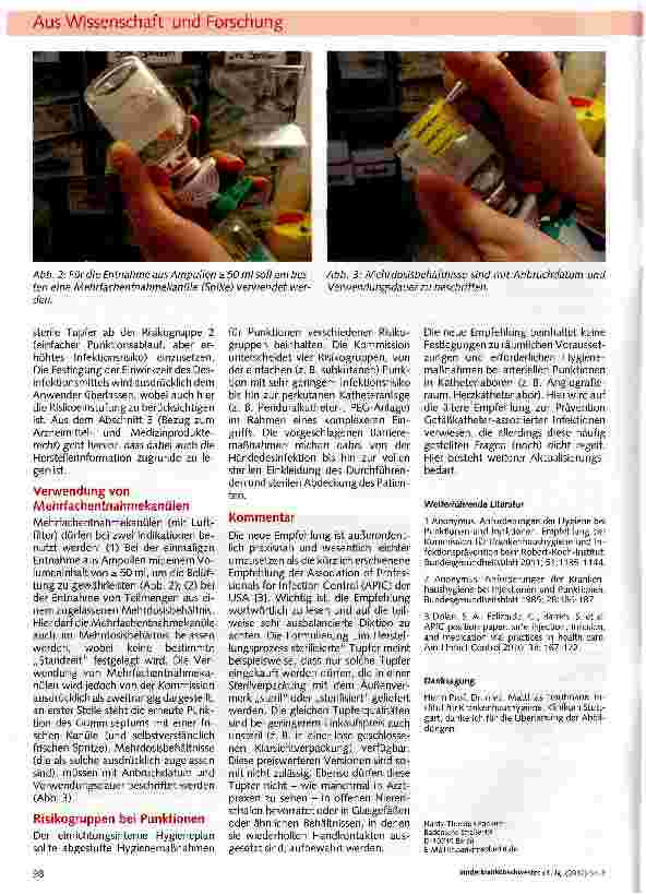 Vorschauseite 2: Hygieneanforderungen bei Punktionen und Injektionen: Die neue Empfehlung des Robert-Koch-Instituts