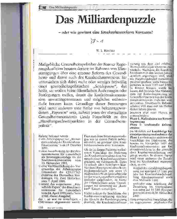 Vorschauseite 1: Das Milliardenpuzzle - oder wie gewinnt eine Krankenhausreform Konturen?