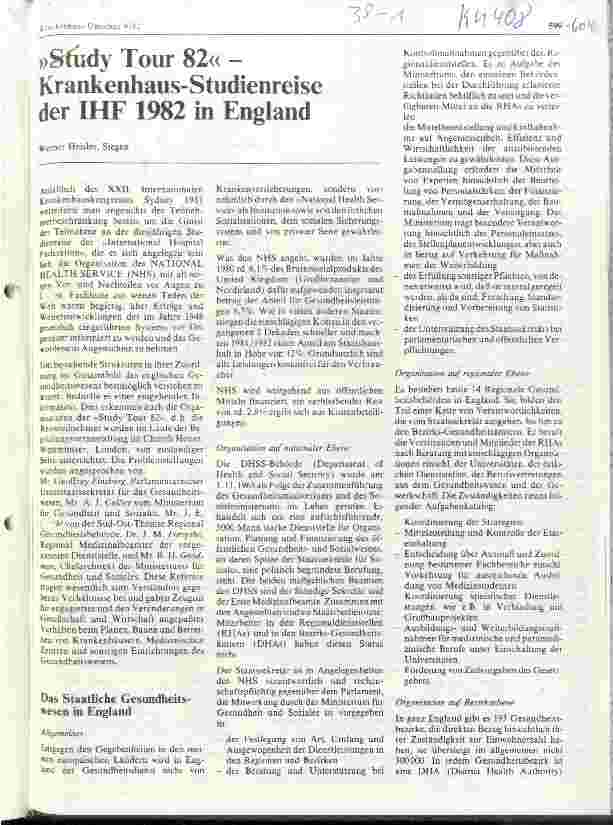 Vorschauseite 1: Study Tour 82 - Krankenhaus-Studienreise der IHF 1982 in England