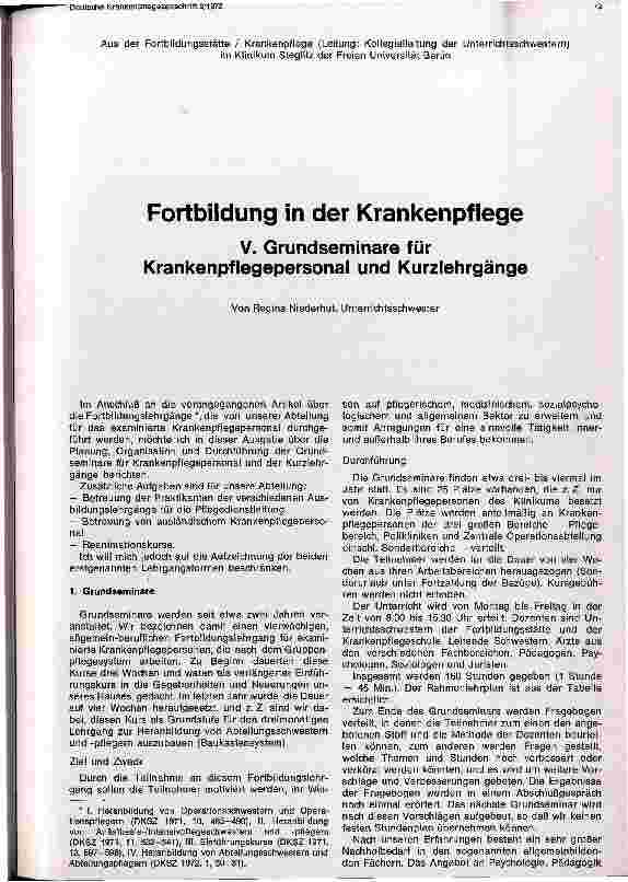 Vorschauseite 1: Fortbildung in der Krankenpflege - Grundseminar für Krankenpflegepersonen und Kurzlehrgänge