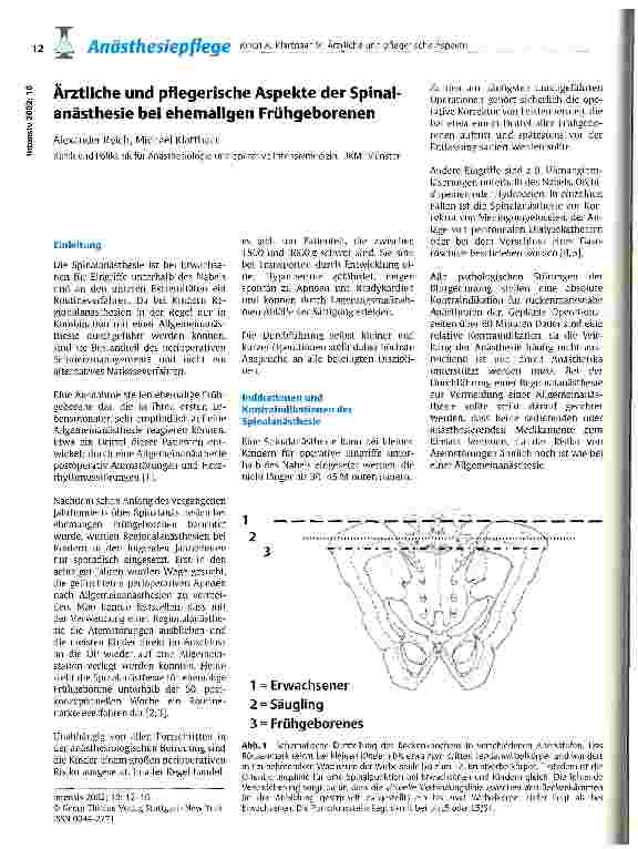 Vorschauseite 1: Ärztliche und pflegerische Aspekte der Spinalanästhesie bei ehemaligen Frühgeborenen