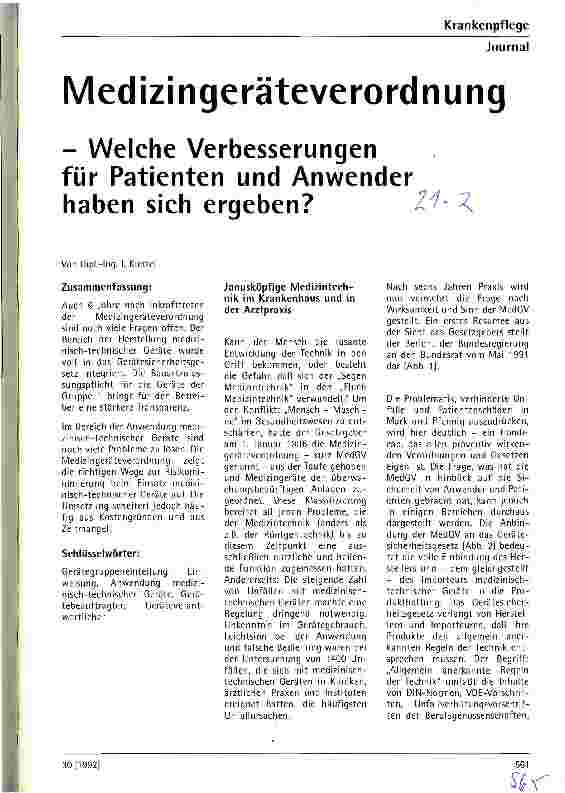 Vorschauseite 1: Medizingeräteverordnung - Welche Verbesserungen für Patienten und Anwender haben sich ergeben?