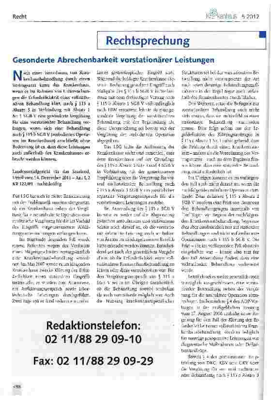 Vorschauseite 1: Gesonderte Abrechenbarkeit vorstationärer Leistungen