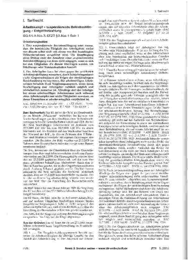 Vorschauseite 1: Arbeitskampf - suspendierende Betriebsstilllegung - Entgeltfortzahlung