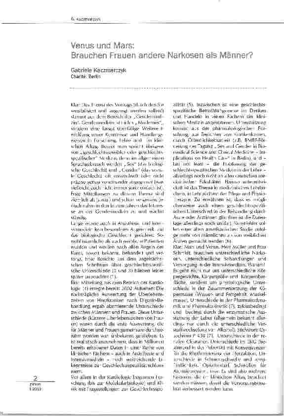Vorschauseite 1: Brauchen Frauen andere Narkosen als Männer?