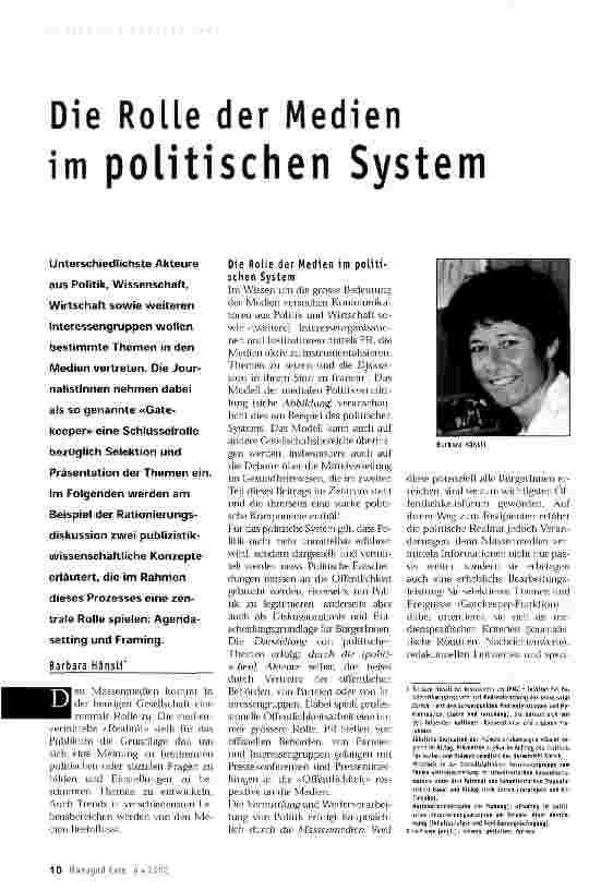 Vorschauseite 1: Die Rolle der Medien im politischen System