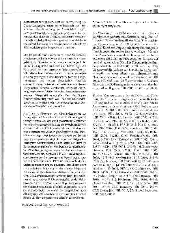 Vorschauseite 6: Sturz eines Heimbewohners bei einer Pflegemaßnahme (hier: begleiteter Toilettengang) - Beweiserleichterungen BGB§ 278, § 280 Abs. 1, § 426, §611, § 823 Abs. 1;SGBX§ 116 Abs. 1;SGB…