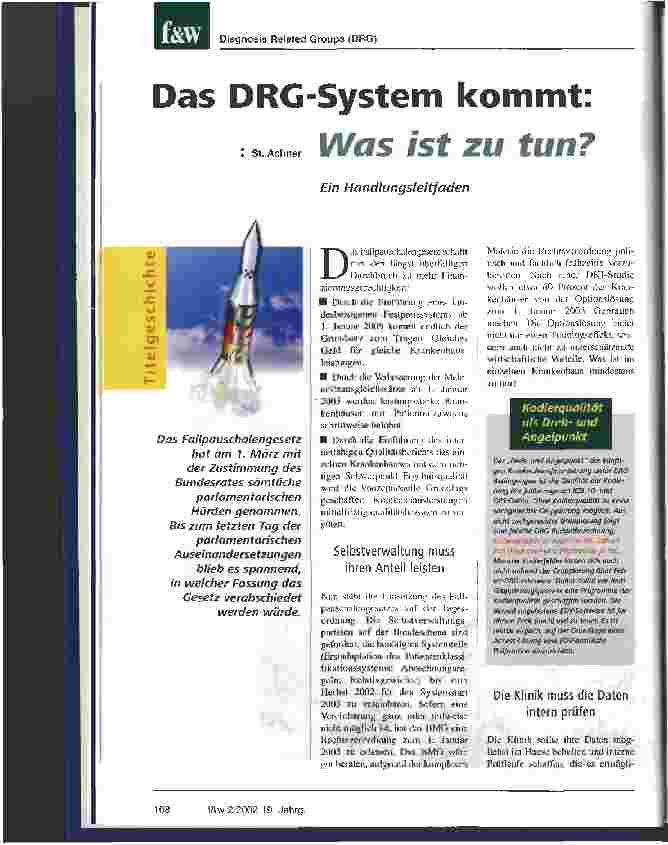 Vorschauseite 1: Das DRG-System kommt: Was ist zu tun? Ein Handlungsleitfaden