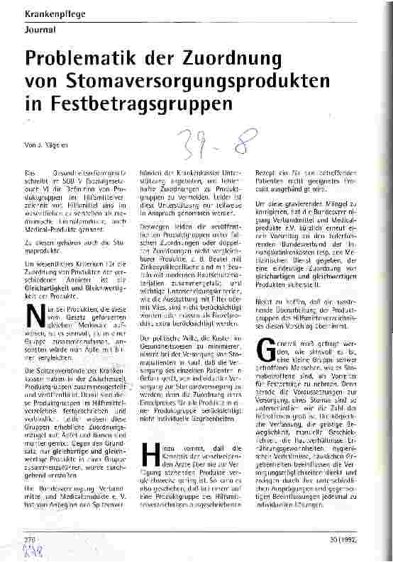 Vorschauseite 1: Problematik der Zuordnung von Stomaversorgungsprodukten in Festbetragsgruppen