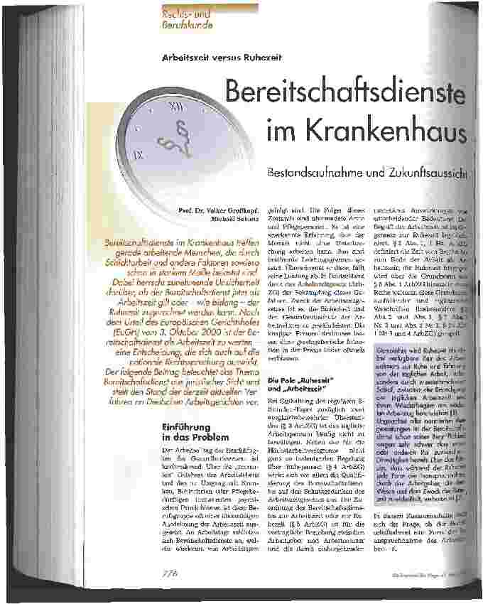 Vorschauseite 1: Bereitschaftsdienste im Krankenhaus