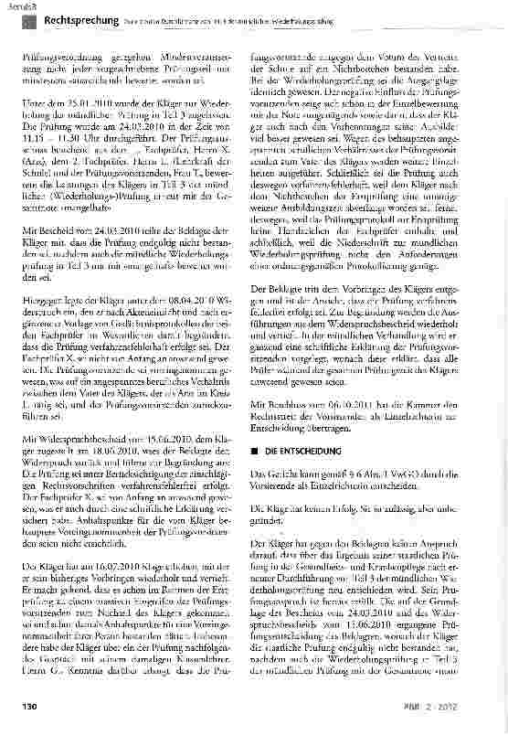 Vorschauseite 2: Zur erneuten Durchführung von Teil 3 der mündlichen Wiederholungsprüfung KrPflAPrV § 1 Abs. 1, § 3 Abs. 1, § 6, § 8 Abs. 1, 3 und 4, § 14 Abs. 1; § 14 Abs. 3 Satz 3, 4 und 6