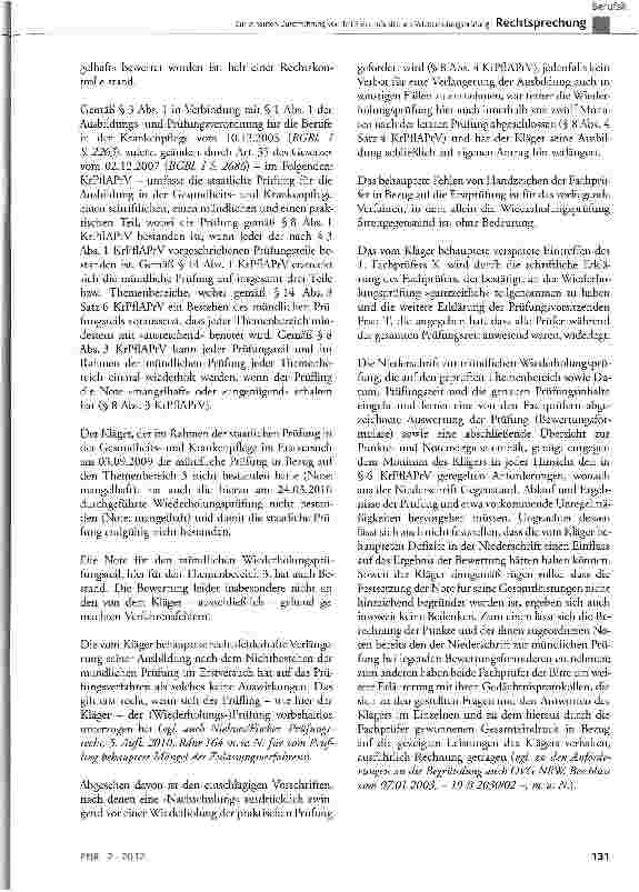Vorschauseite 3: Zur erneuten Durchführung von Teil 3 der mündlichen Wiederholungsprüfung KrPflAPrV § 1 Abs. 1, § 3 Abs. 1, § 6, § 8 Abs. 1, 3 und 4, § 14 Abs. 1; § 14 Abs. 3 Satz 3, 4 und 6