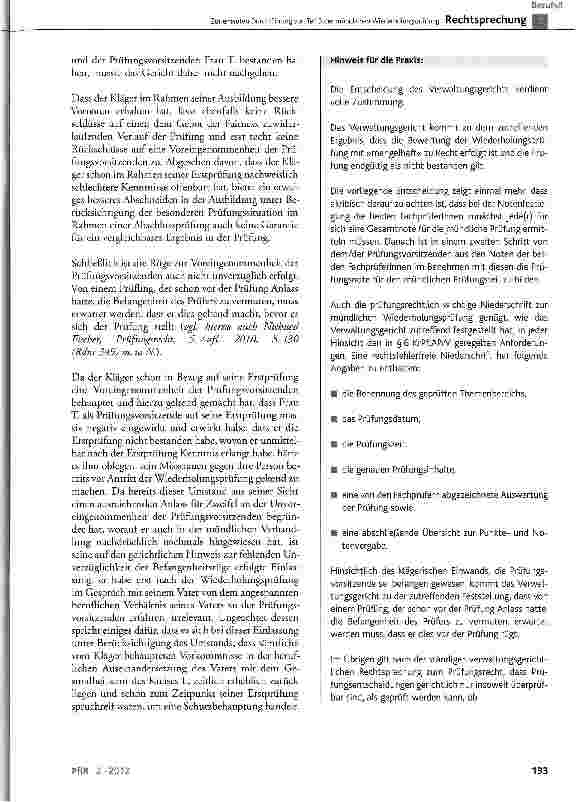 Vorschauseite 5: Zur erneuten Durchführung von Teil 3 der mündlichen Wiederholungsprüfung KrPflAPrV § 1 Abs. 1, § 3 Abs. 1, § 6, § 8 Abs. 1, 3 und 4, § 14 Abs. 1; § 14 Abs. 3 Satz 3, 4 und 6