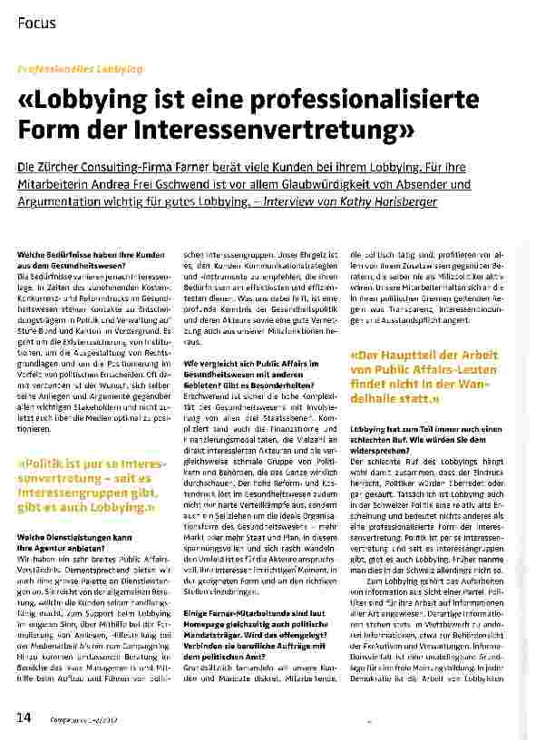 Vorschauseite 1: «Lobbying ist eine professionalisierte Form der Interessenvertretung»
