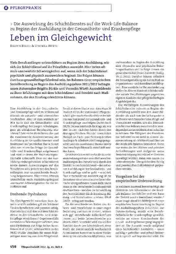 Vorschauseite 1: Leben im Gleichgewicht Die Auswirkung des Schichtdienstes auf die Work-Life-Balance zu Beginn der Ausbildung in der Gesundheitsund Krankenpflege