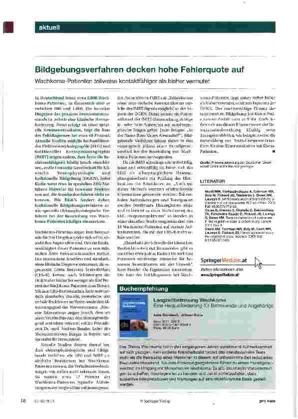 Vorschauseite 1: Bildgebungsverfahren decken hohe Fehlerquote auf Wachkoma-Patienten teilweise kontaktfähiger als bisher vermutet