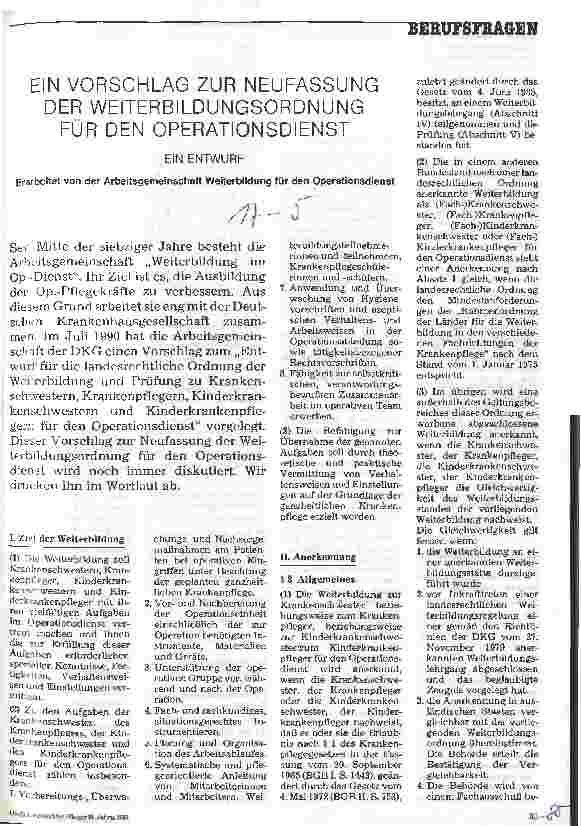 Vorschauseite 1: Ein Vorschlag zur Neufassung der Weiterbildungsordnung für den Operationsdienst