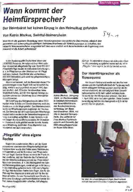 Vorschauseite 1: Wann kommt der Heimfürsprecher? Der Heimbeirat hat keinen Einzug in den Heimalltag gefunden