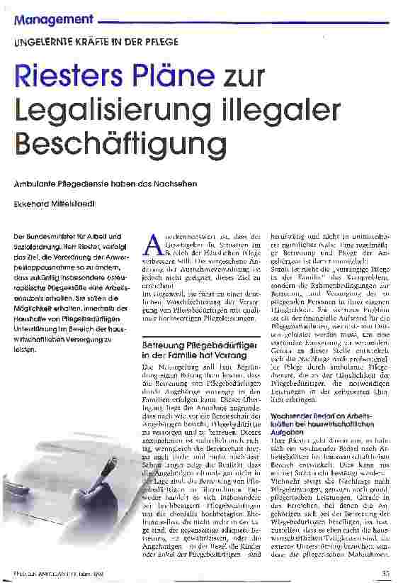 Vorschauseite 1: Riesters Pläne zur Legalisierung illegaler Beschäftigung
