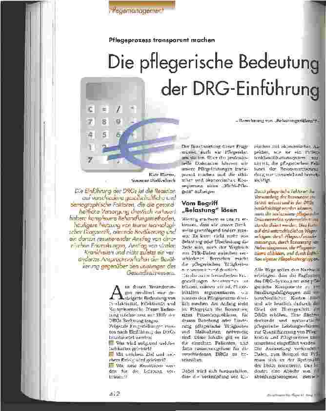 Vorschauseite 1: Die pflegerische Bedeutung der DRG-Einführung - Berechnung von Belastungsziffern? -