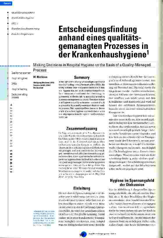 Vorschauseite 1: Entscheidungsfindung anhand eines qualitätsgemanagten Prozesses in der Krankenhaushygiene