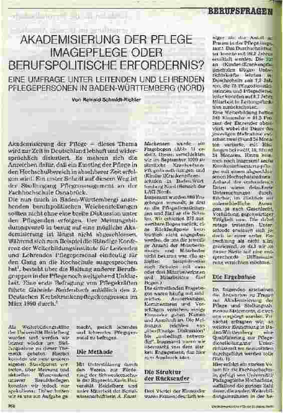 Vorschauseite 1: Akademisierung der Pflege Imagepflege oder berufspolitische Erfordernis? Eine Umfrage unter leitenden und lehrenden Pflegepersonen in Baden- Württemberg (Nord)
