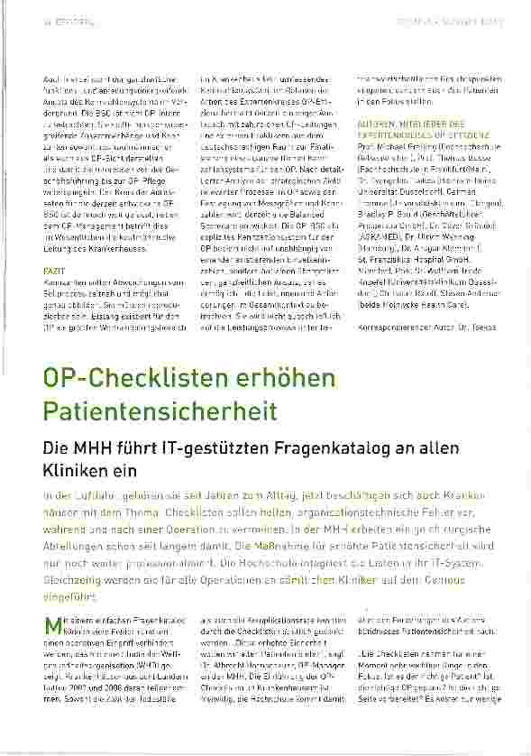 Vorschauseite 4: Die Balanced Scorecard für den OP. Der Plan für die OP-Effizienz