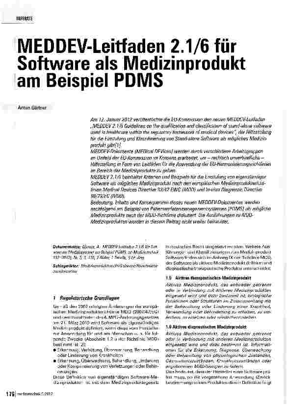 Vorschauseite 1: MEDDEV-Leitfaden 2.1/6 für Software als Medizinprodukt am Beispiel PDMS