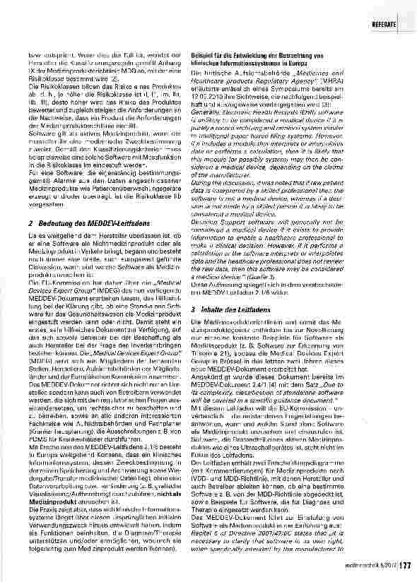 Vorschauseite 2: MEDDEV-Leitfaden 2.1/6 für Software als Medizinprodukt am Beispiel PDMS