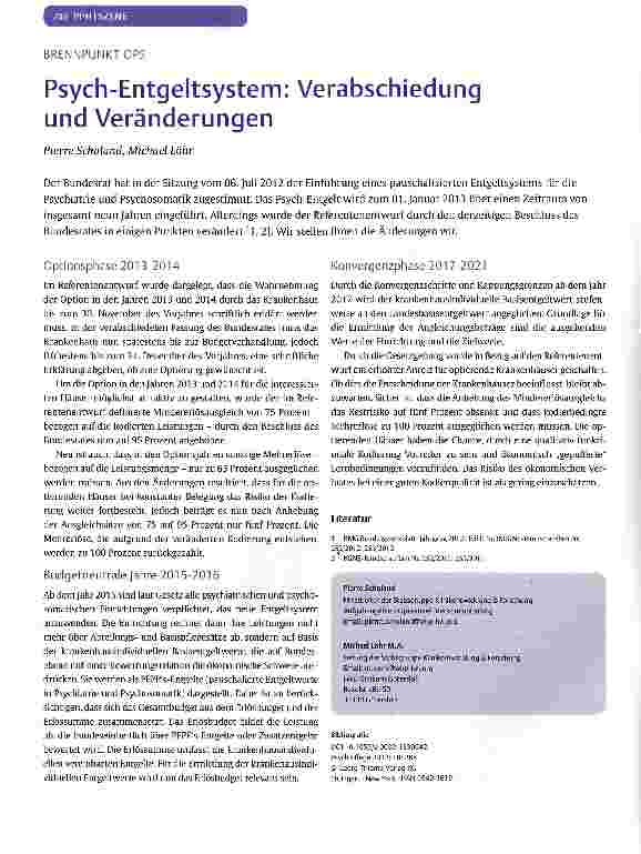 Vorschauseite 1: Psych-Entgeltsystem: Verabschiedung und Veränderungen
