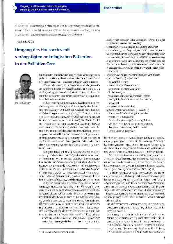 Vorschauseite 1: Umgang des Hausarztes mit verängstigten onkologischen Patienten in der Palliative Care