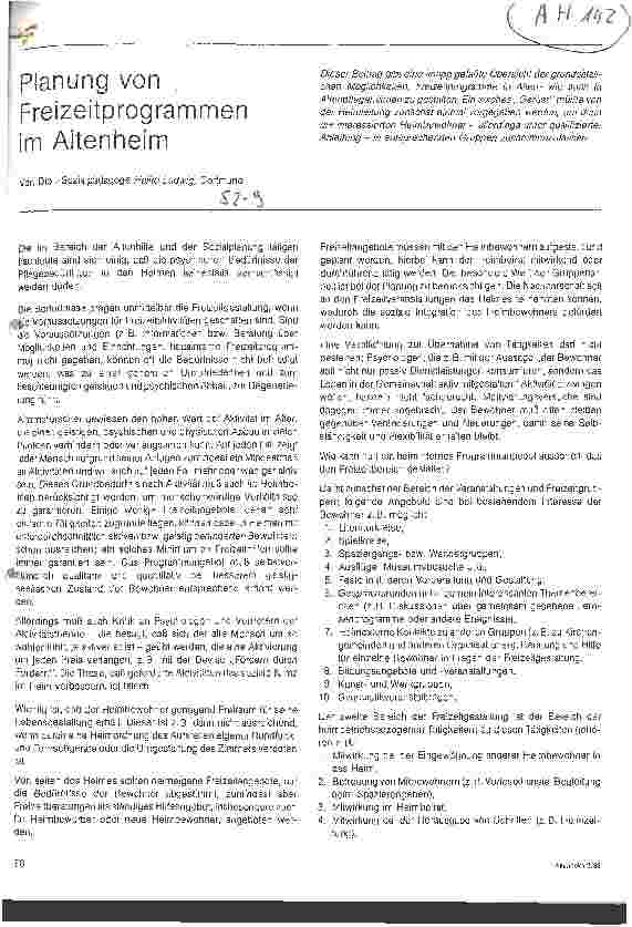 Vorschauseite 1: Planung von Freizeitprogrammen im Altenheim