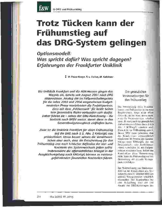 Vorschauseite 1: Trotz Tücken kann der Frühumstieg auf das DRG System gelingen