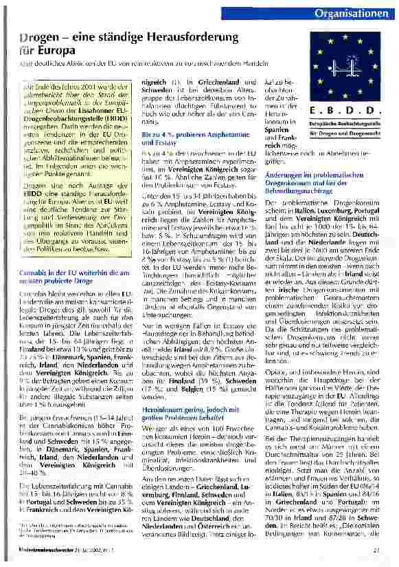 Vorschauseite 1: Drogen - eine ständige Herausforderung für Europa