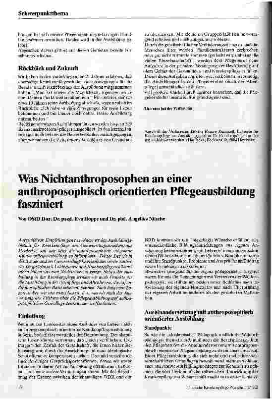 Vorschauseite 1: Was Nichtanthroposophen an einer anthroposophisch orientierten Pflegeausbildung fasziniert