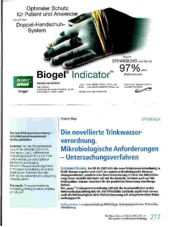 Vorschauseite 1: Die novellierte Trinkwasserverordnung. Mikrobiologische Anforderungen - Untersuchungsverfahren