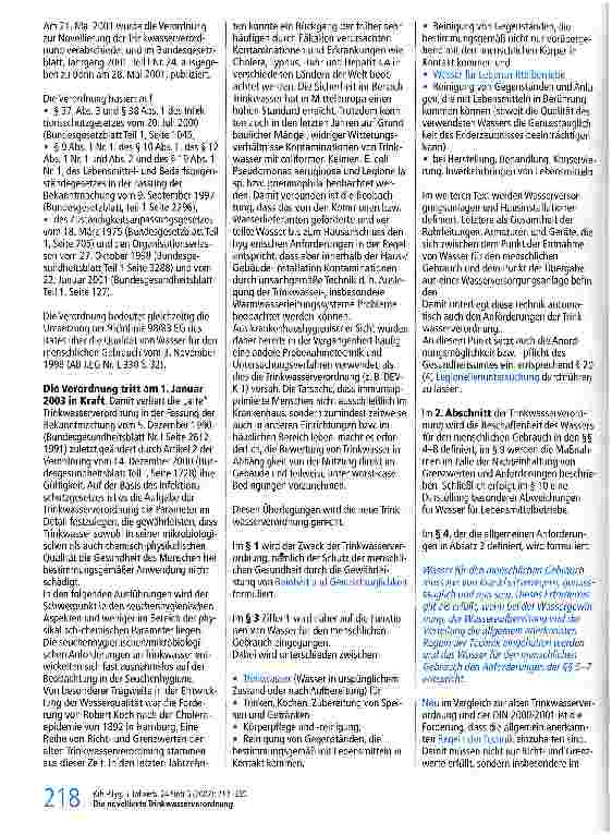 Vorschauseite 2: Die novellierte Trinkwasserverordnung. Mikrobiologische Anforderungen - Untersuchungsverfahren