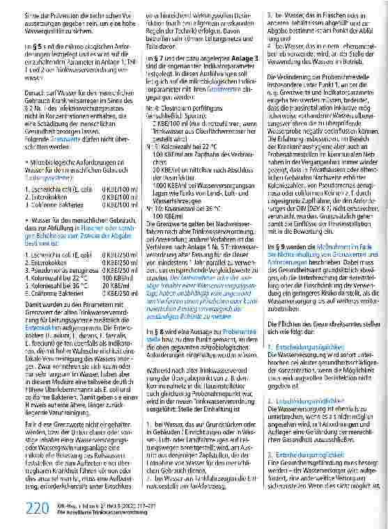 Vorschauseite 3: Die novellierte Trinkwasserverordnung. Mikrobiologische Anforderungen - Untersuchungsverfahren