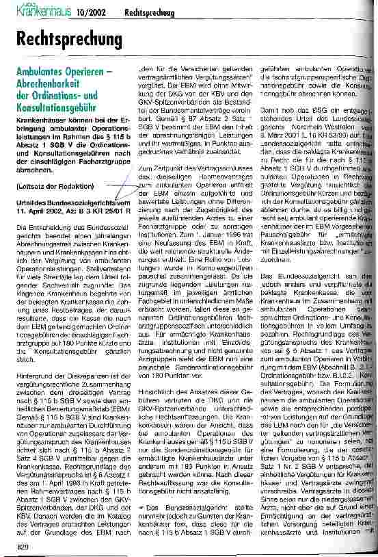 Vorschauseite 1: Ambulantes Operieren - Abrechenbarkeit der Ordinationsund Konsultationsgebühr