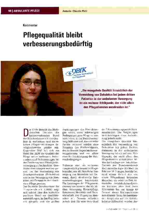 Vorschauseite 1: Pflegequalität bleibt verbesserungsbedürftig
