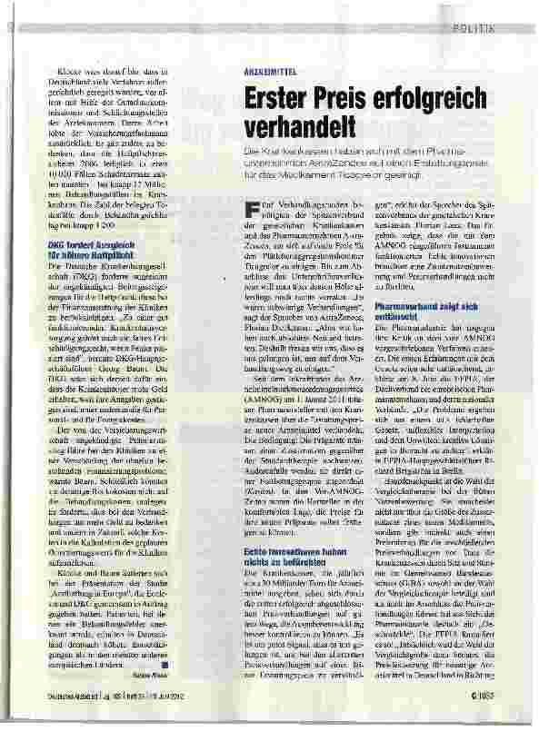 Vorschauseite 1: ARZNEIMITTELErster Preis erfolgreich verhandelt