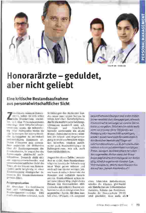 Vorschauseite 1: Honorarärzte - geduldet, aber nicht geliebt