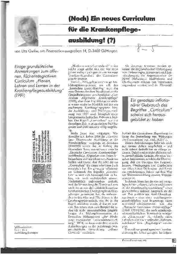 Vorschauseite 1: (Noch) Ein neues Curriculum für die Krankenpflegeausbildung! (?)
