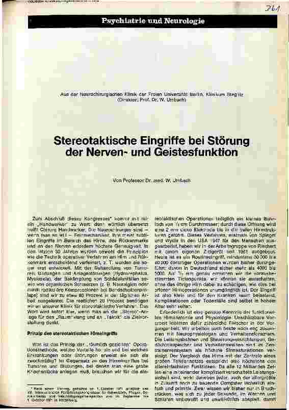 Vorschauseite 1: Stereotaktische Eingriffe bei Störung der Nervenund Geistesfunktion