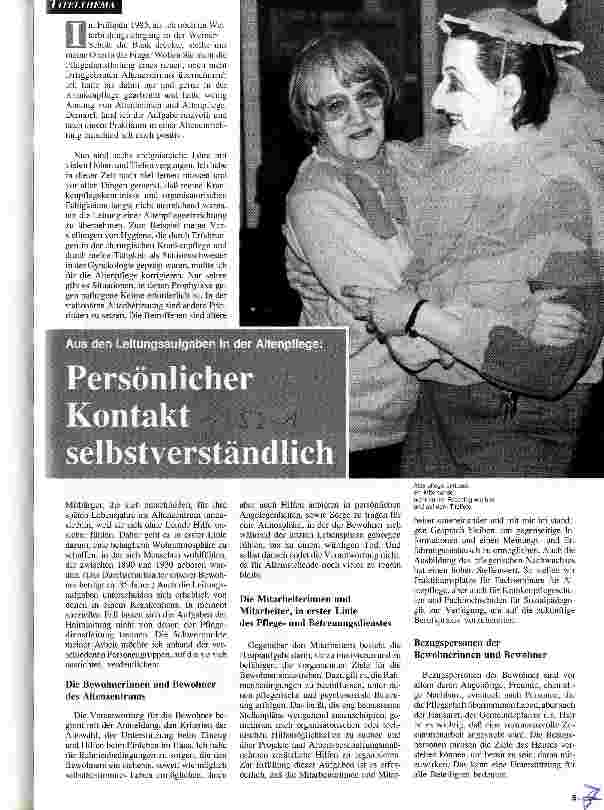 Vorschauseite 1: Persönlicher Kontakt selbstverständlich Aus den Leitungsaufgaben in der Altenpflege