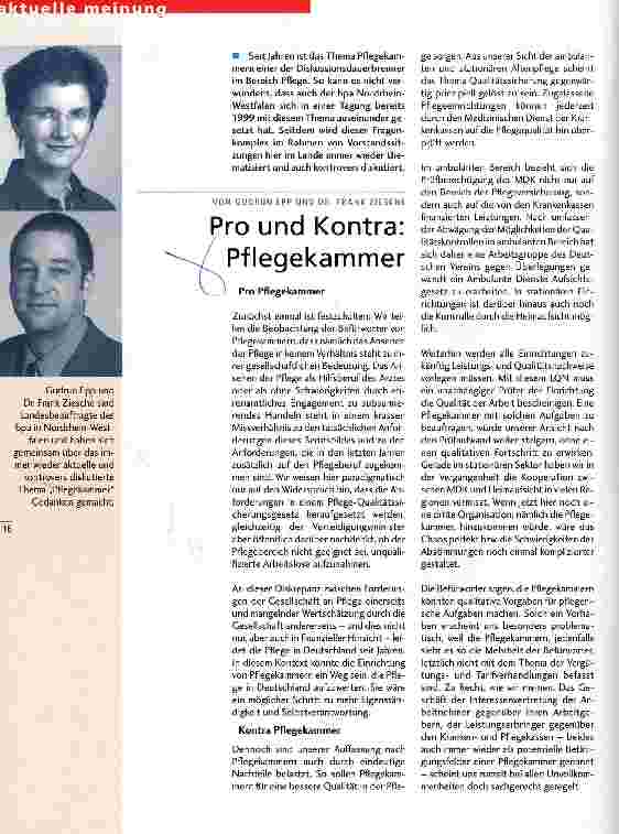 Vorschauseite 1: Pro und Kontra: Pflegekammer